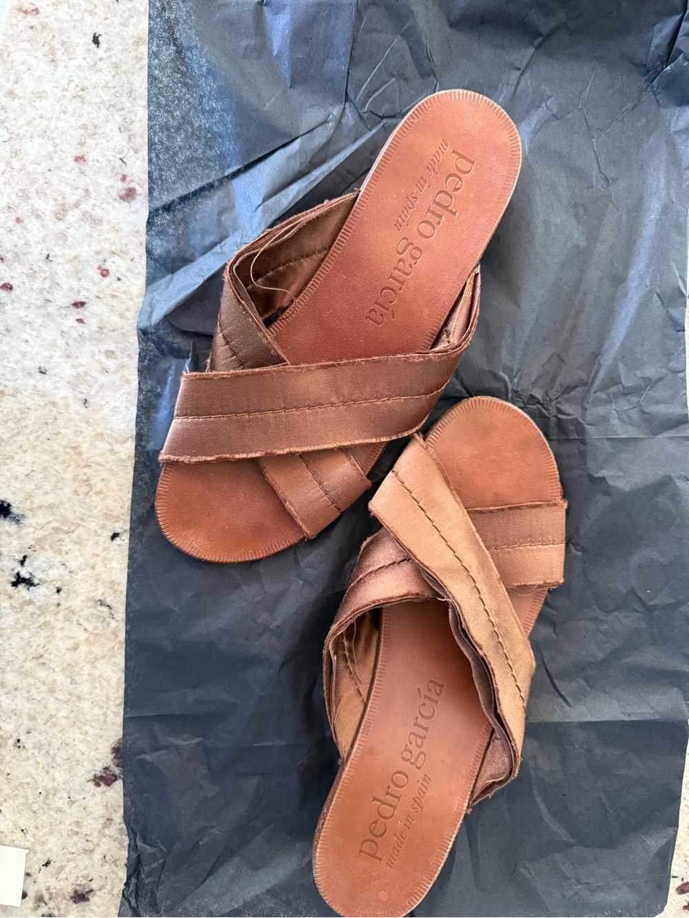 Pedro Garcia Tan Brown Leather Crisscross Mule Slides